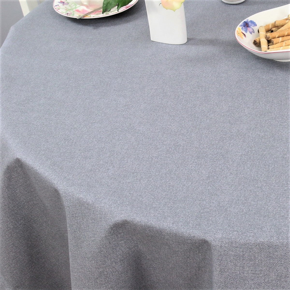 Runde einfarbige abwaschbare Tischdecke grau – Dali 160 cm breit