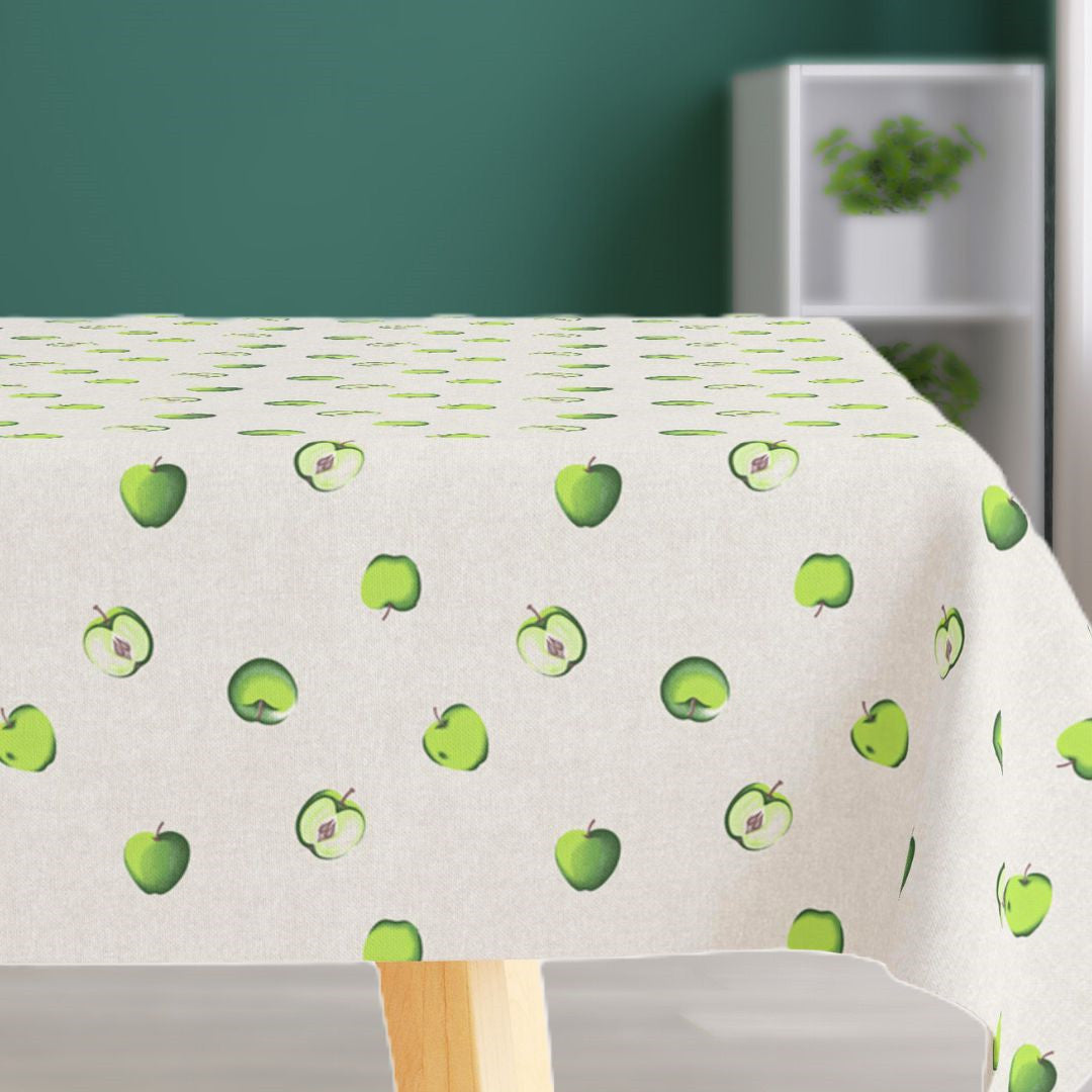 Green Apple – hell melierte abwaschbare Tischdecke mit grünen Äpfeln