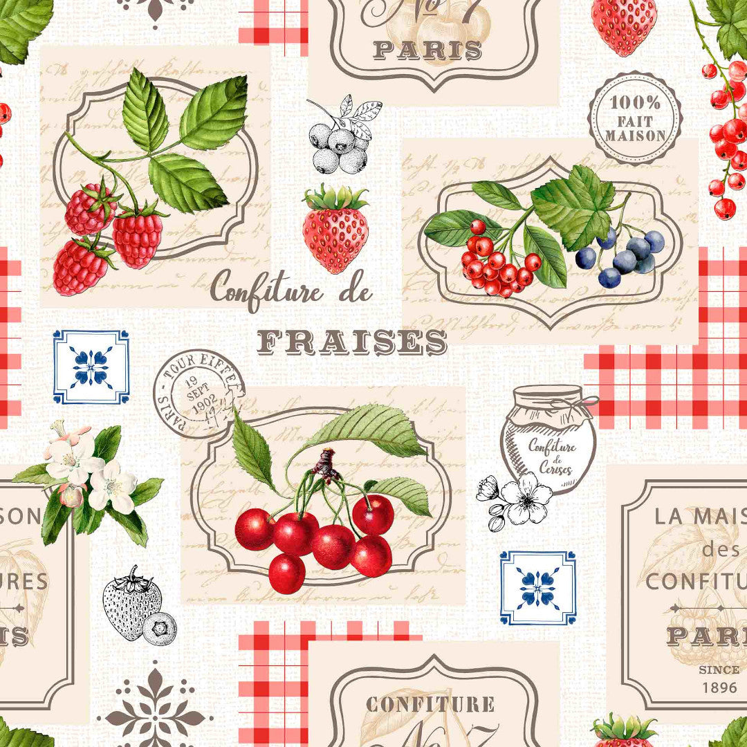 Griotte – nostalgische französische Wachstuch Tischdecke mit Fruchtmotiv, Muster