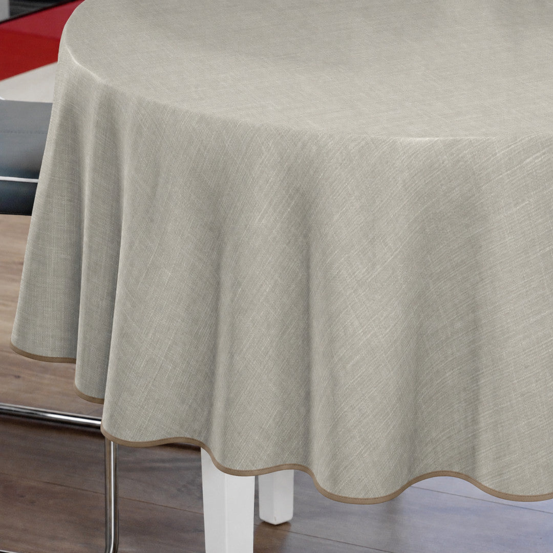 Groblad Beige – Runde Wachstuch-Tischdecke mit Kantenband Ø 180 cm