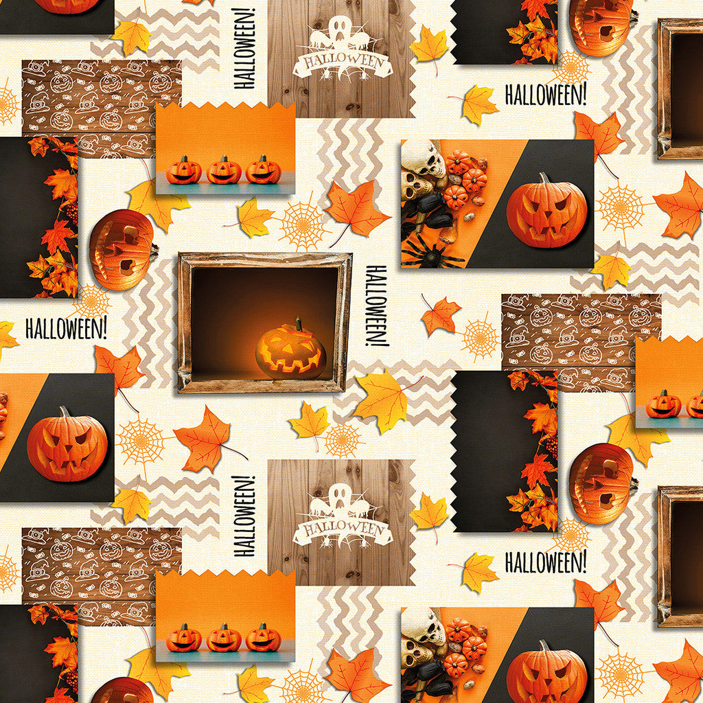 Halloween, Wachstuch Tischdecke mit Gespenstern, Spinnweben und Kürbisköpfen