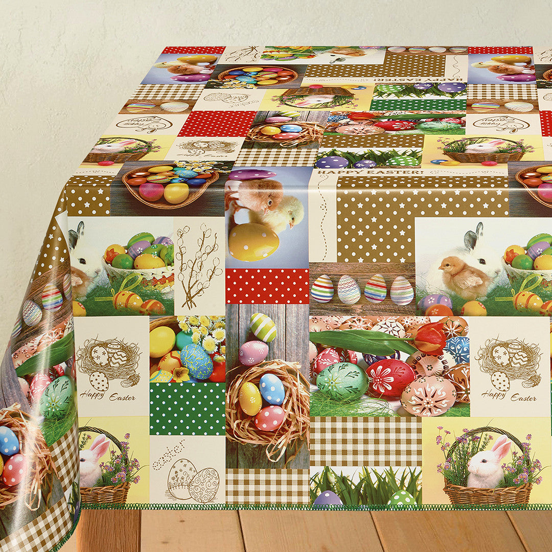 Happy Easter – Wachstuch Tischdecke für Ostern mit allem Drum und Dran