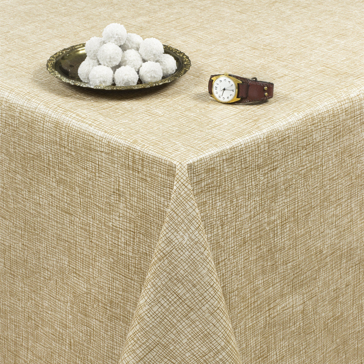 Einfarbige Juteoptik Beige, Wachstuch Tischdecke mit leicht geprÀgter OberflÀche