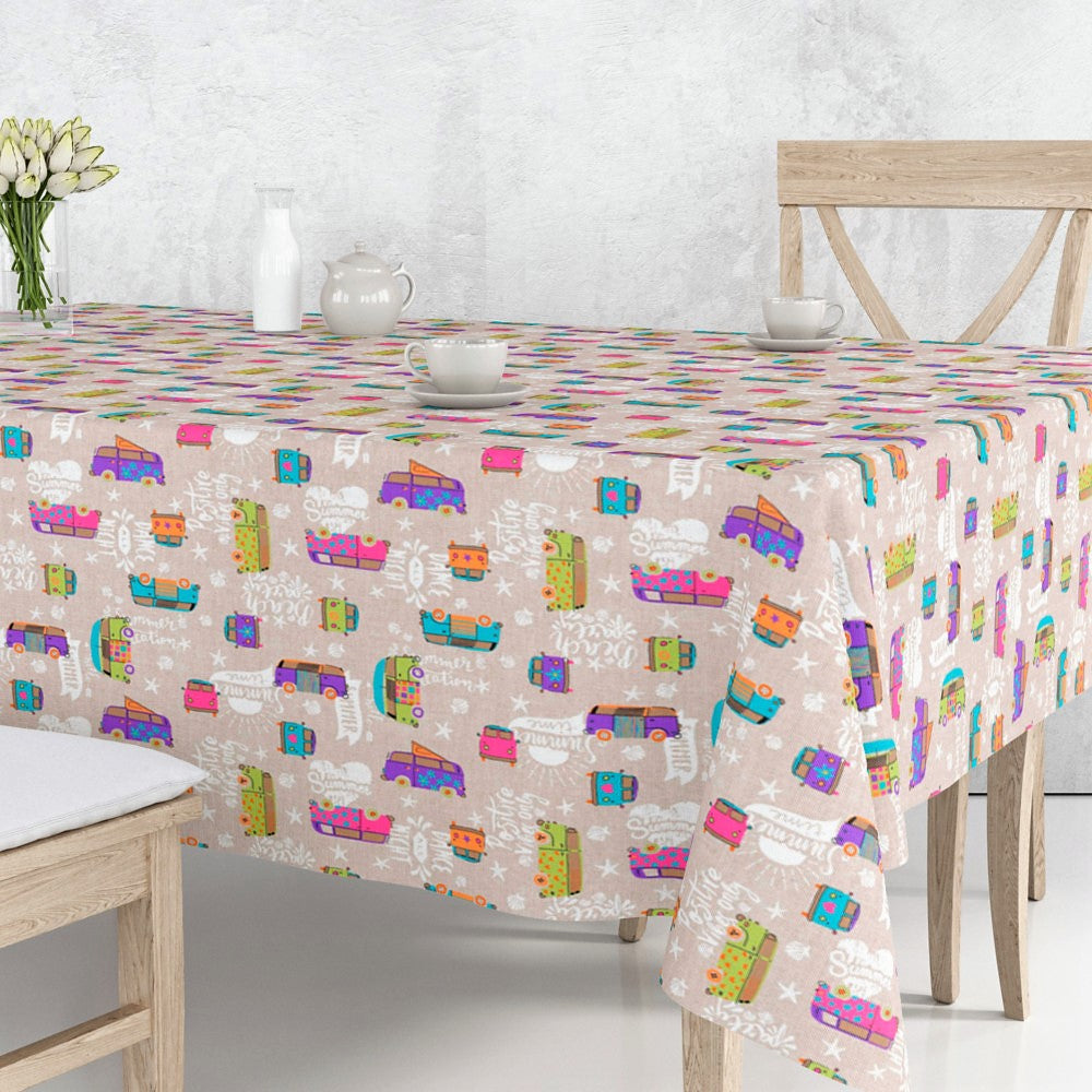 Hippie – abwaschbare Tischdecke mit bunten Kleinbussen
