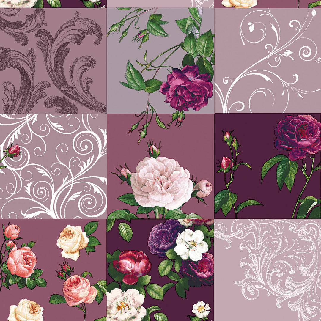 Historische Rosen Lila - Wachstuch Tischdecke mit schönen Rosen