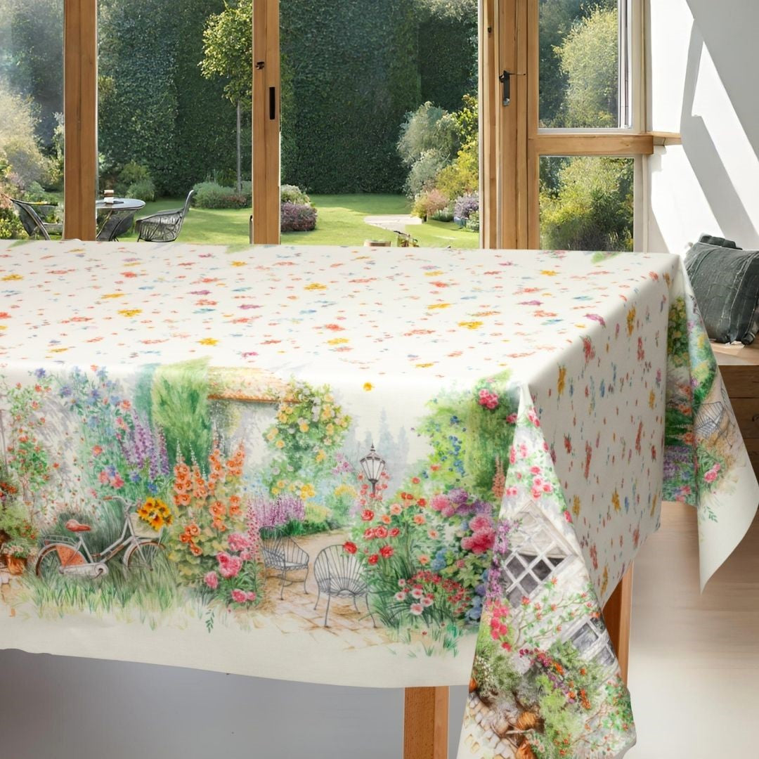 Il Giardino Magico – abwaschbare Tischdecke mit einer Fülle von Blumen