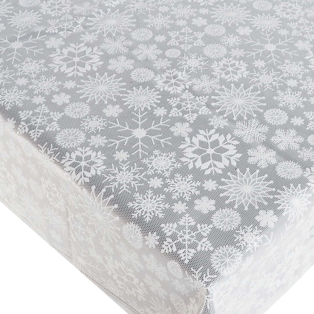 Wachstuch Tischdecke mit Spitze – weihnachtliche Spitzentischdecke mit schönen Eiskristallen
