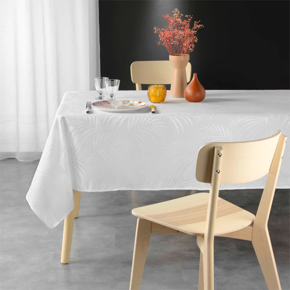Jacquard Plumette Weiß - Damast Tischdecke, fleckabweisend - 140 x 240 cm