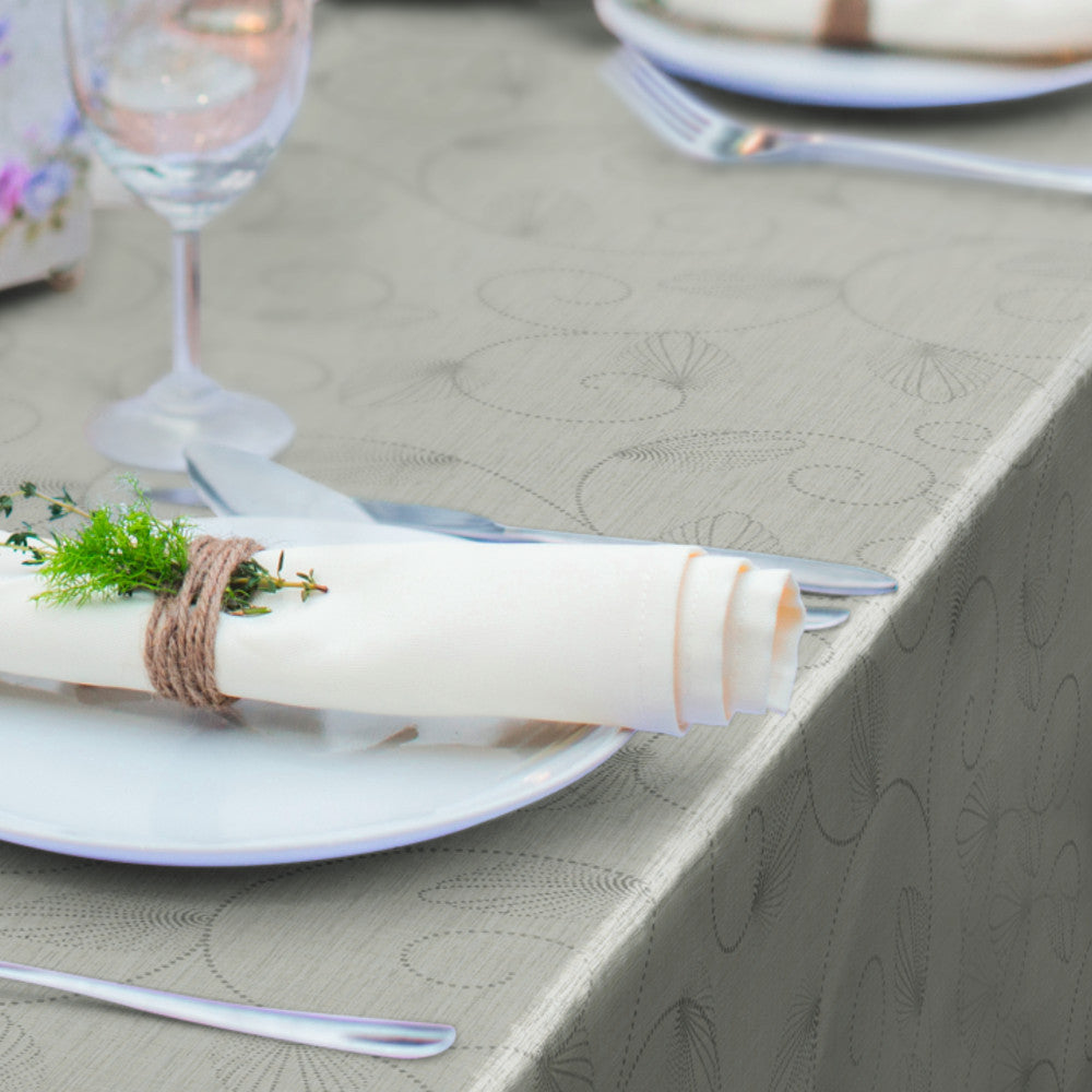 Jolice Creme, Wachstuch Tischdecke mit Pfauenmuster in Creme und Silber
