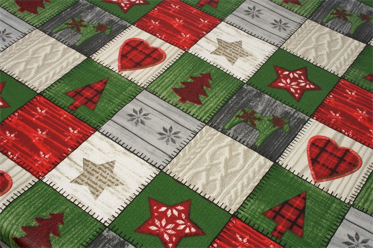 Abwaschbare Weihnachtstischdecke Scandy mit Weihnachtsmotiven in Quadraten – 155 cm breit