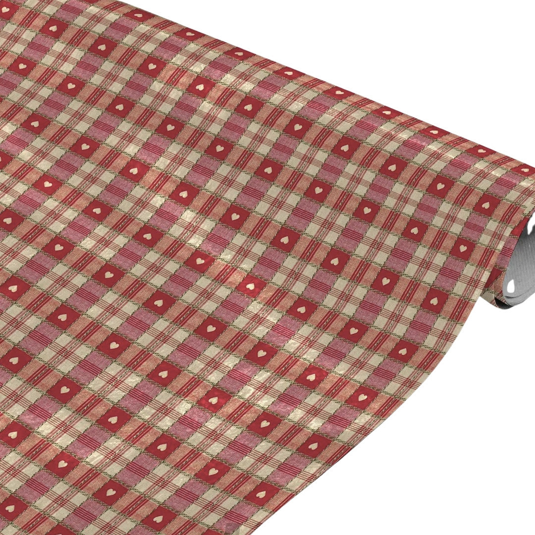Weihnachtsstimmung Kariert – aufgerollte Wachstuch Tischdecke mit roten Karos und kleinen Herzen
