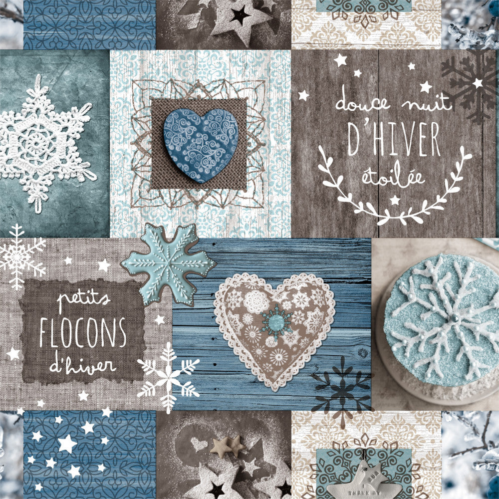 Wachstuch Tischdecke für Weihnachten Flocons - Kleine Schneeflocken - blau