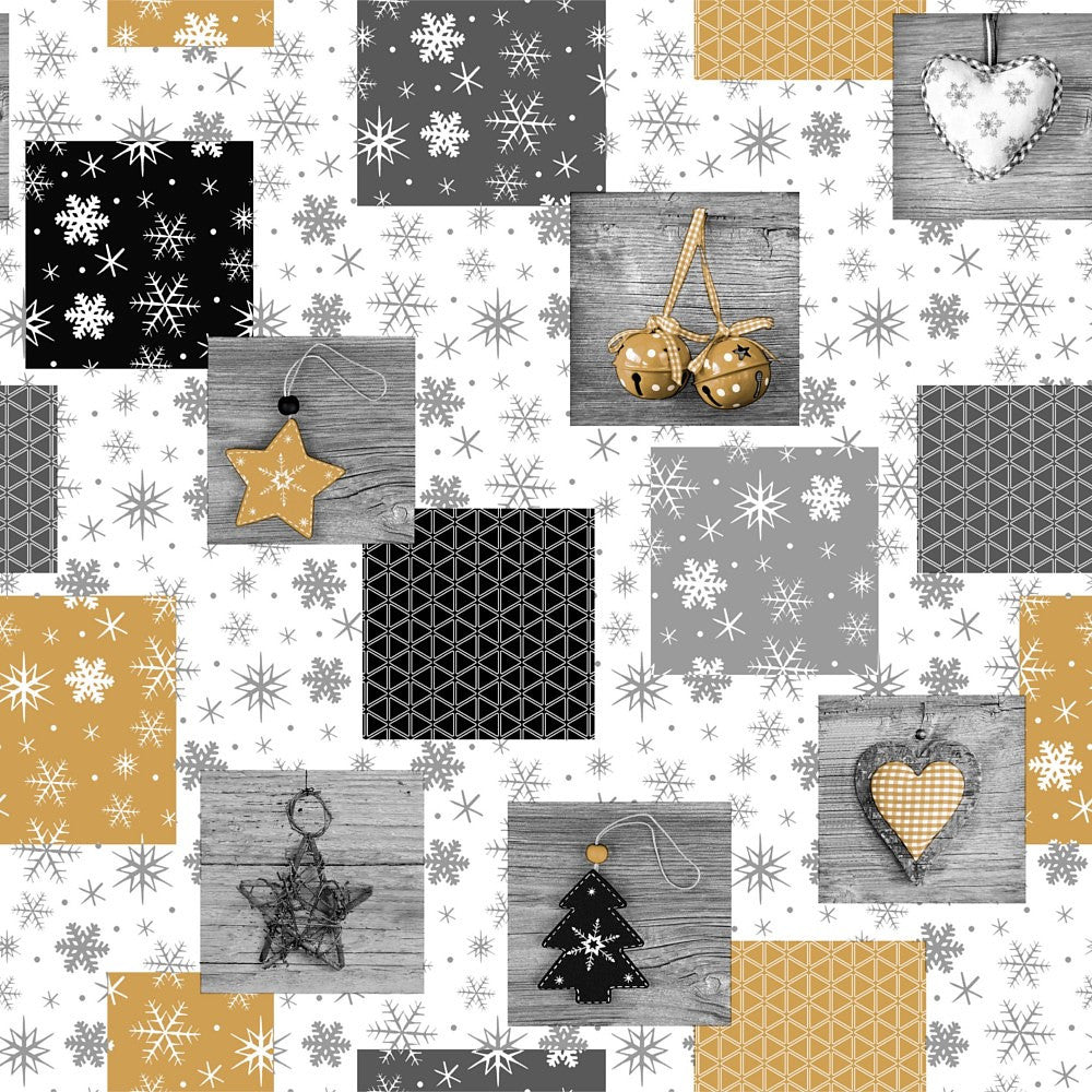 Wachstuch Tischdecke für Weihnachten – Flöckchen und Herzen