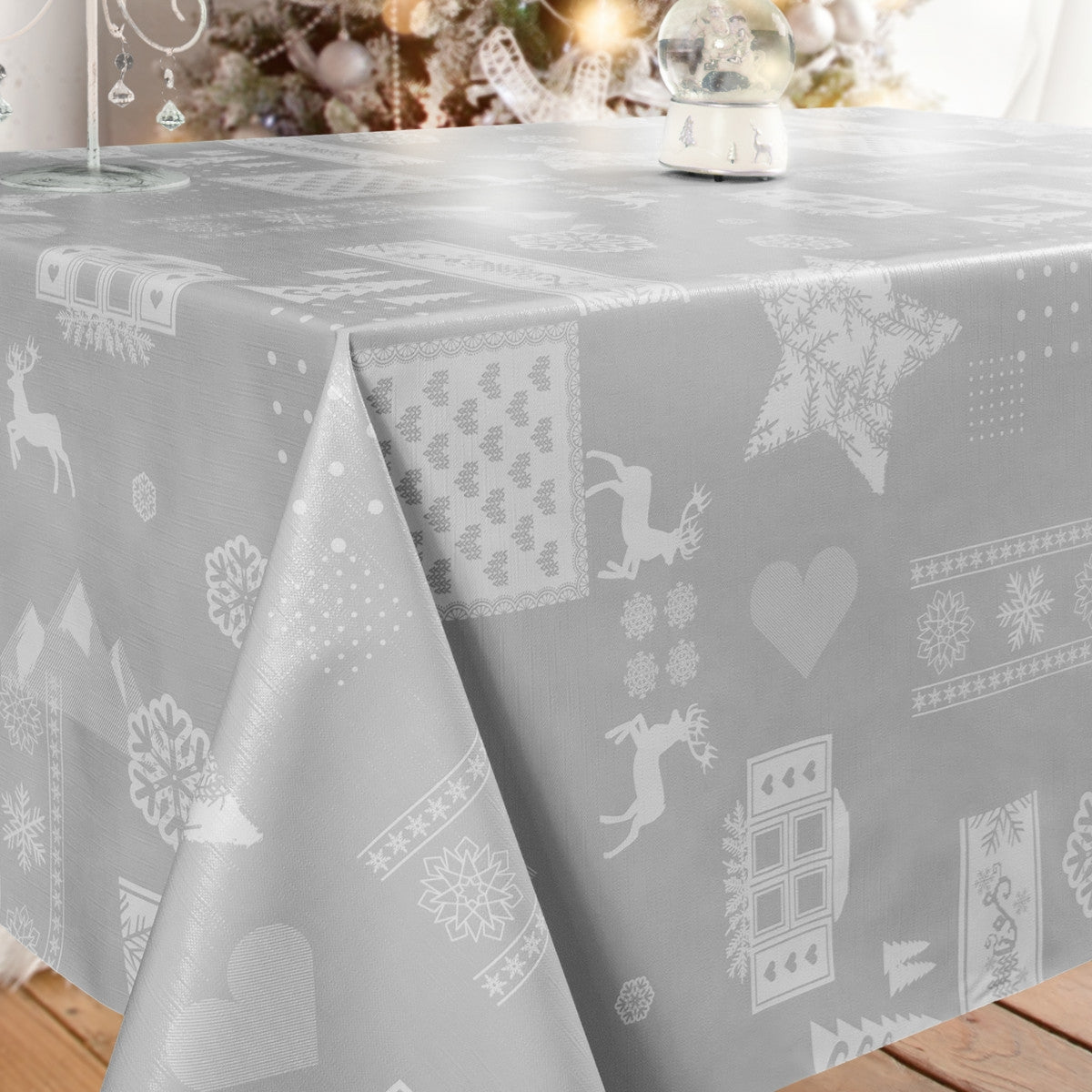 Wachstuch Tischdecke für Weihnachten - Weihnachten in den Alpen, grau