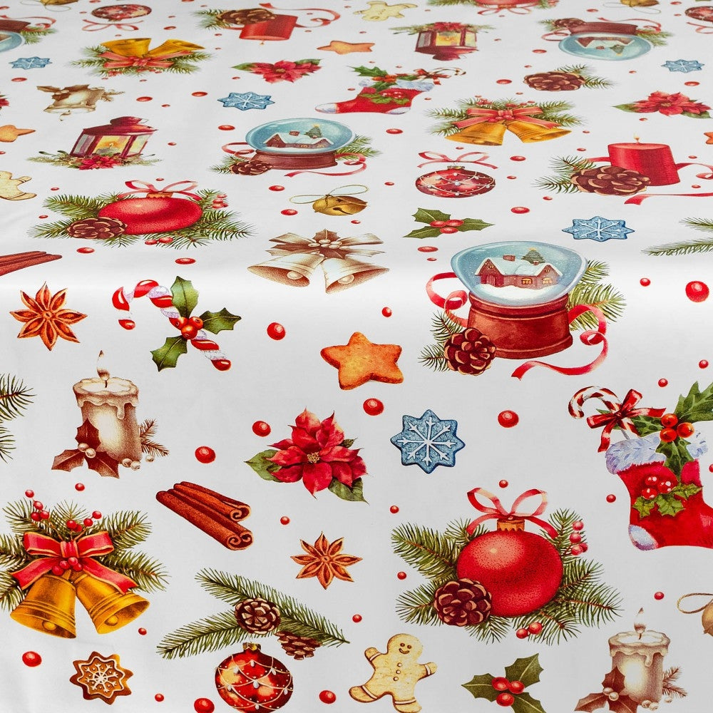 Wachstuch Tischdecke für Weihnachten – Weihnachtslaternen u. a., 140 cm breit