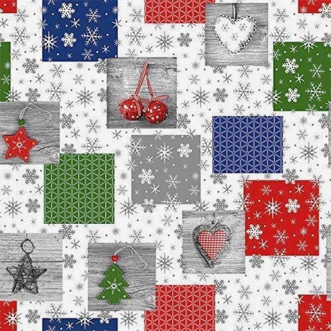 Wachstuch Tischdecke für Weihnachten - Weihnachtsschmuck und Patchwork