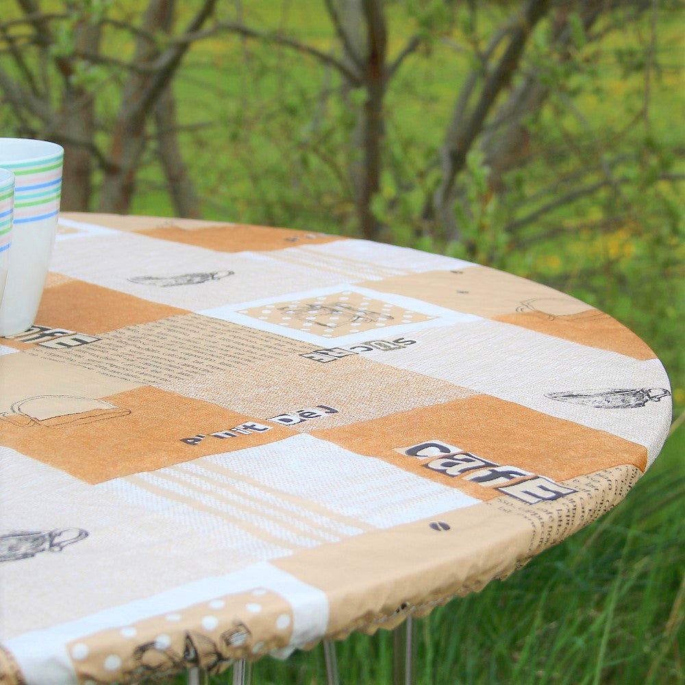 Kaffee – mit/ohne Zucker – Runde Wachstischdecke mit Gummizug