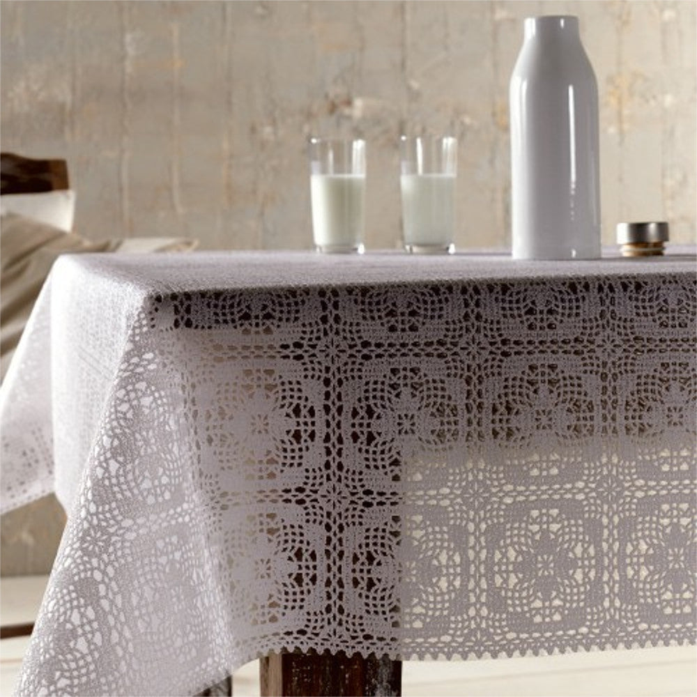 Spitzentischdecke Mondo – klassische Wachstuch Tischdecke in Weiß mit Spitzenoptik