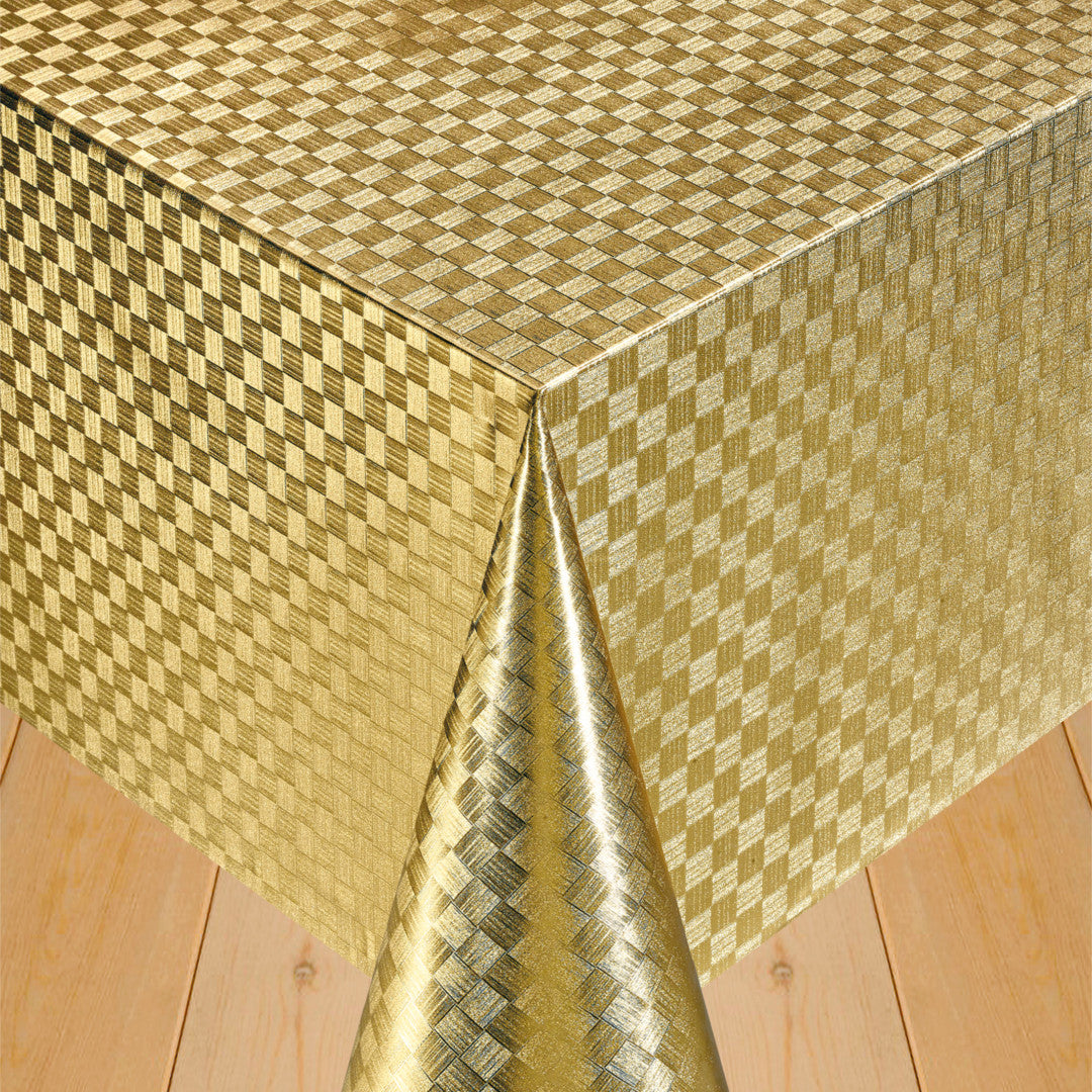 Klassisches Damast-Karo Gold – Wachstuch Tischdecke mit goldfarbenen Karos