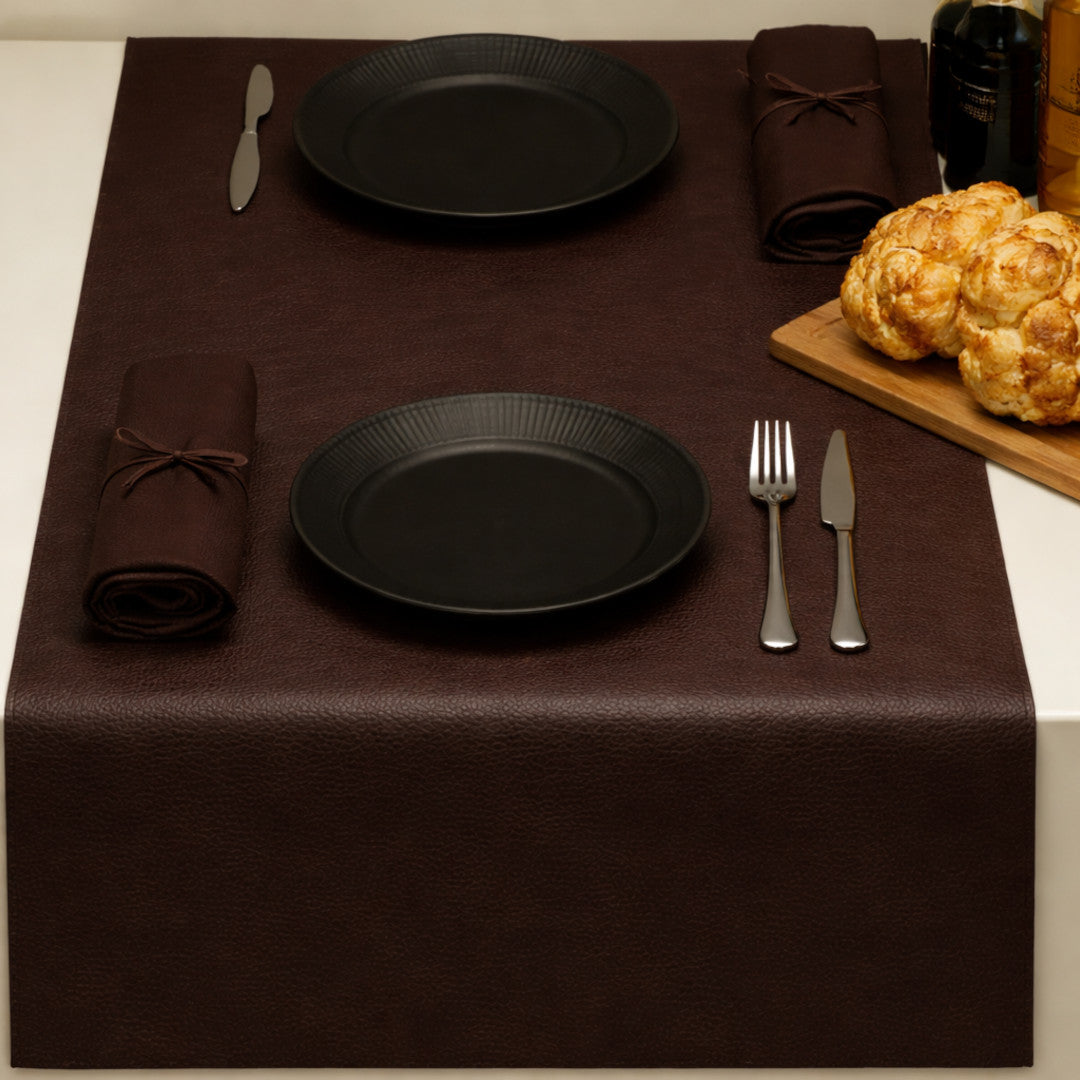 Noblessa Kunstleder-Tischläufer - extra stark - Dinner 4 two - 50 x 140 cm - Braun
