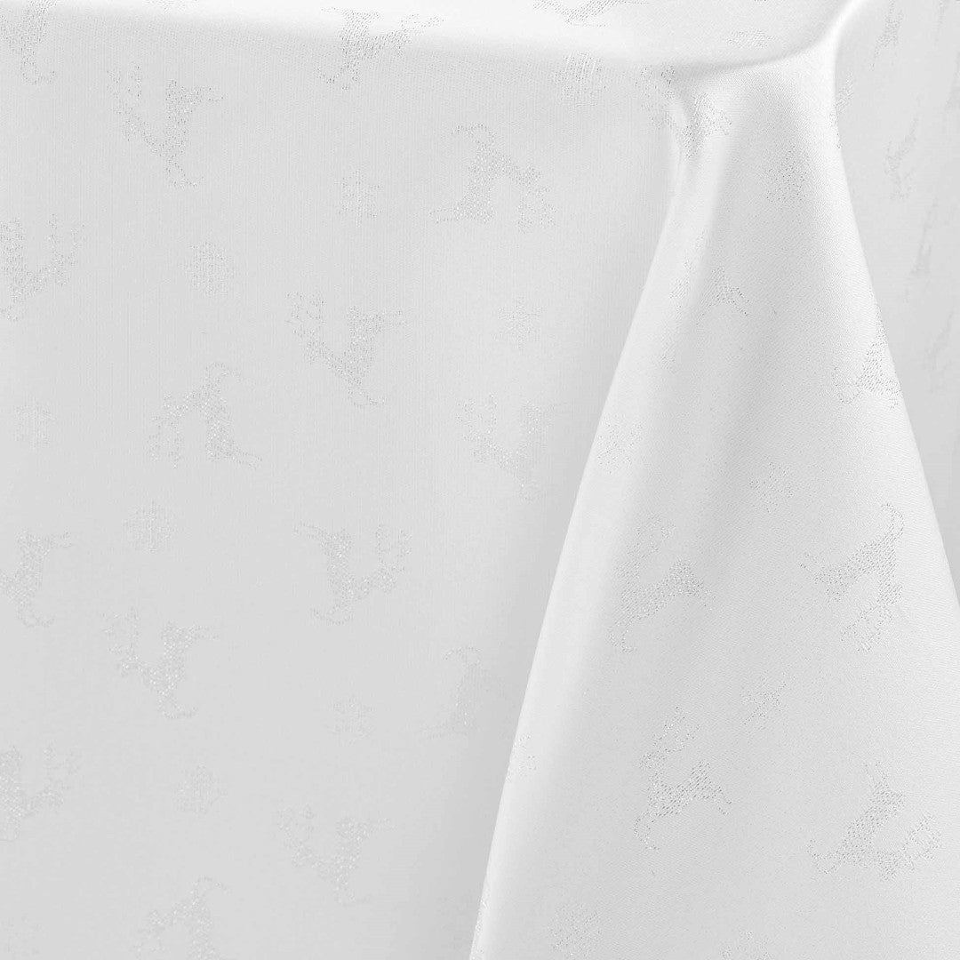 Les Rennes Metallic Weiß 140 x 250 cm, rechteckige Weihnachtstischdecke, Nahaufnahme