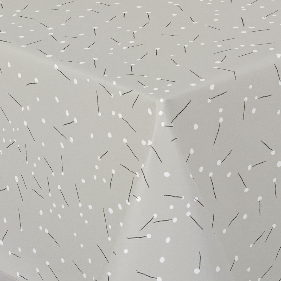 Light Me Up - 160 cm breite graue Wachstuch Tischdecke mit Strich und Punkt