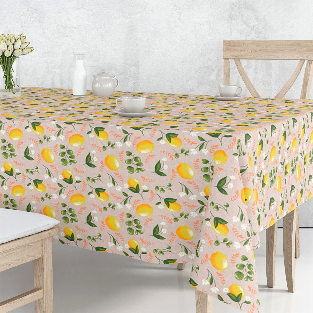 Lima Amarillo – Abwaschbare Tischdecke in Leinenoptik mit schönen gelben Zitronen