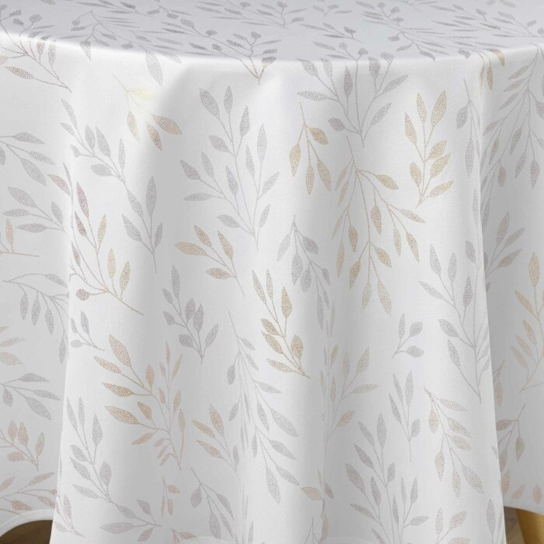 Lonigold Naturel Ø 180 cm - Runde Tischdecke mit Blattmuster und Fleckschutz, Nahaufnahme
