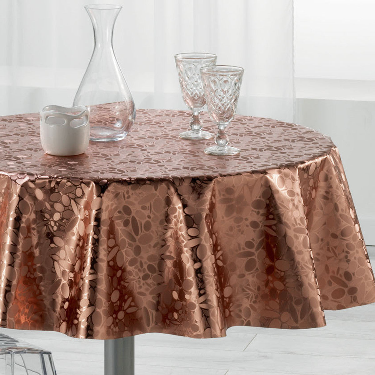 Metallise Luny Pink – Runde Wachstuch-Tischdecke, Ø 155 cm