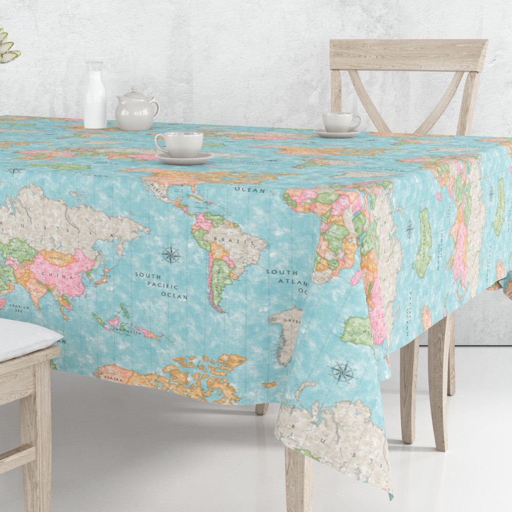 Map Mundi, abwaschbare Tischdecke mit Weltkarte, blau