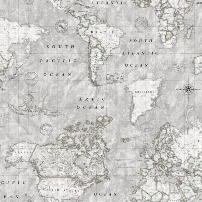 Map Mundi Grau, abwaschbare Tischdecke mit Weltkarte
