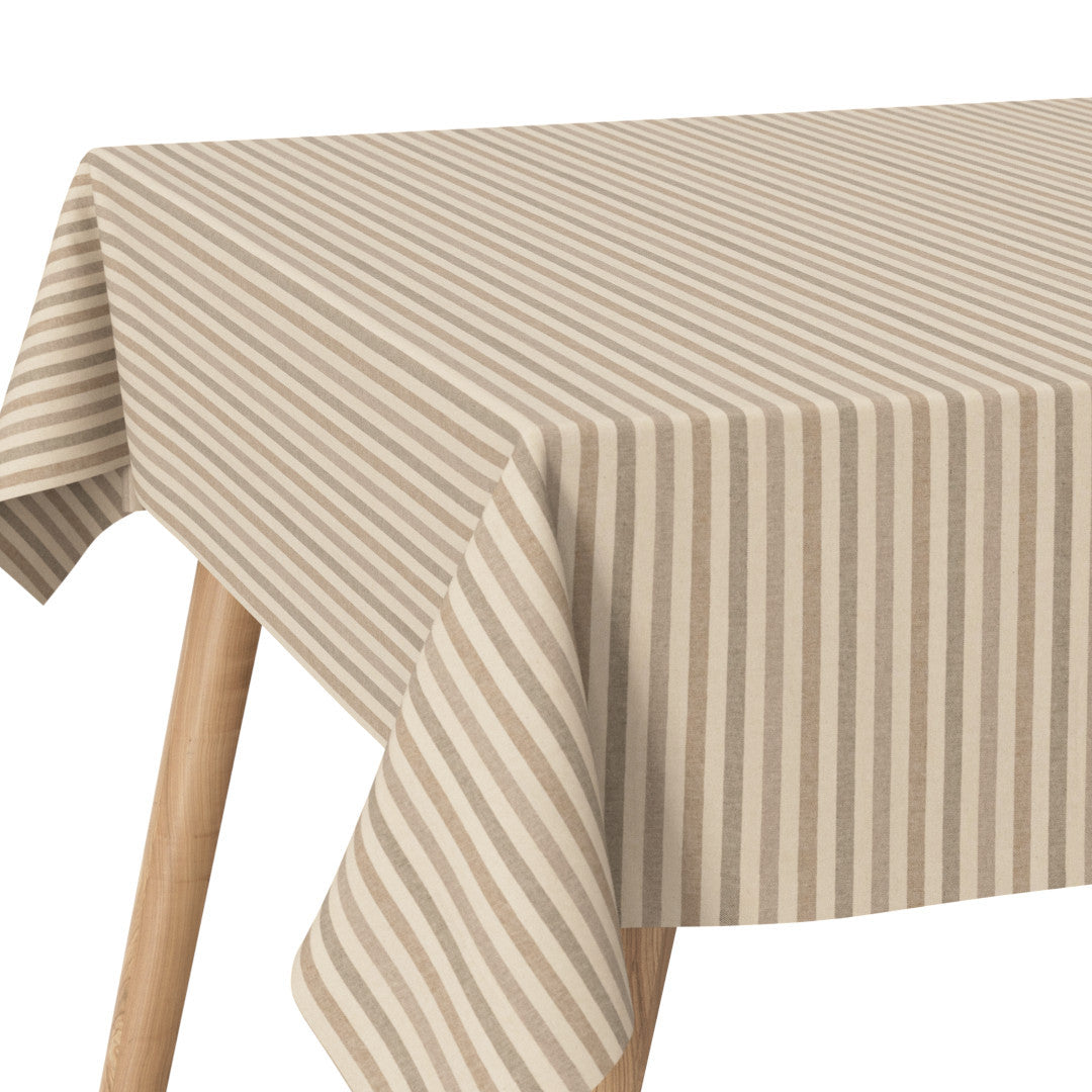 Marché Striber Sand – Eckbild einer abwaschbaren Tischdecke in Leinenoptik