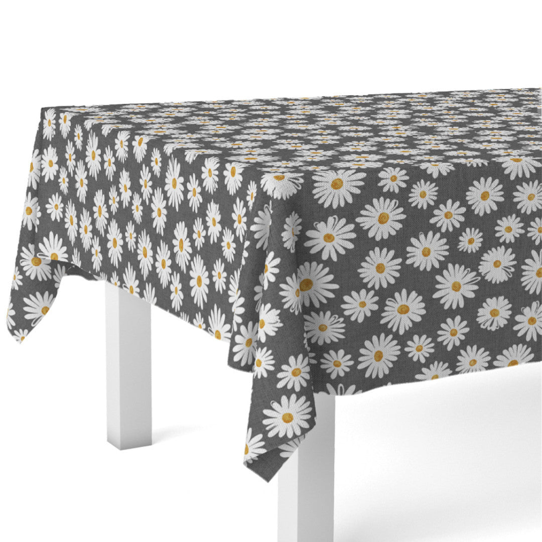 Margarita Anthrazit - Abwaschbare Tischdecke mit Margeriten, Eckaufnahme