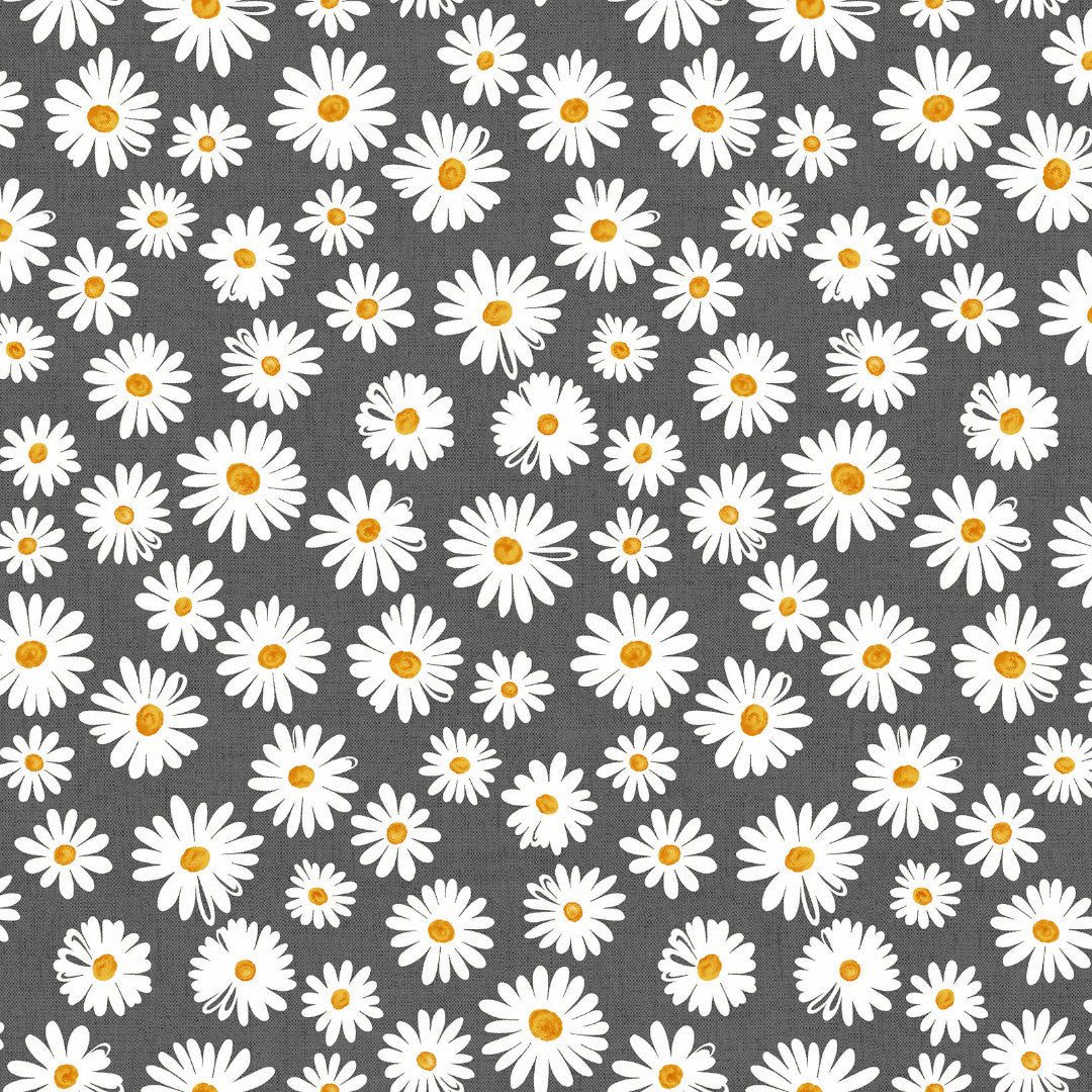 Margarita Anthrazit - Abwaschbare Tischdecke mit Margeriten und grauem Grund