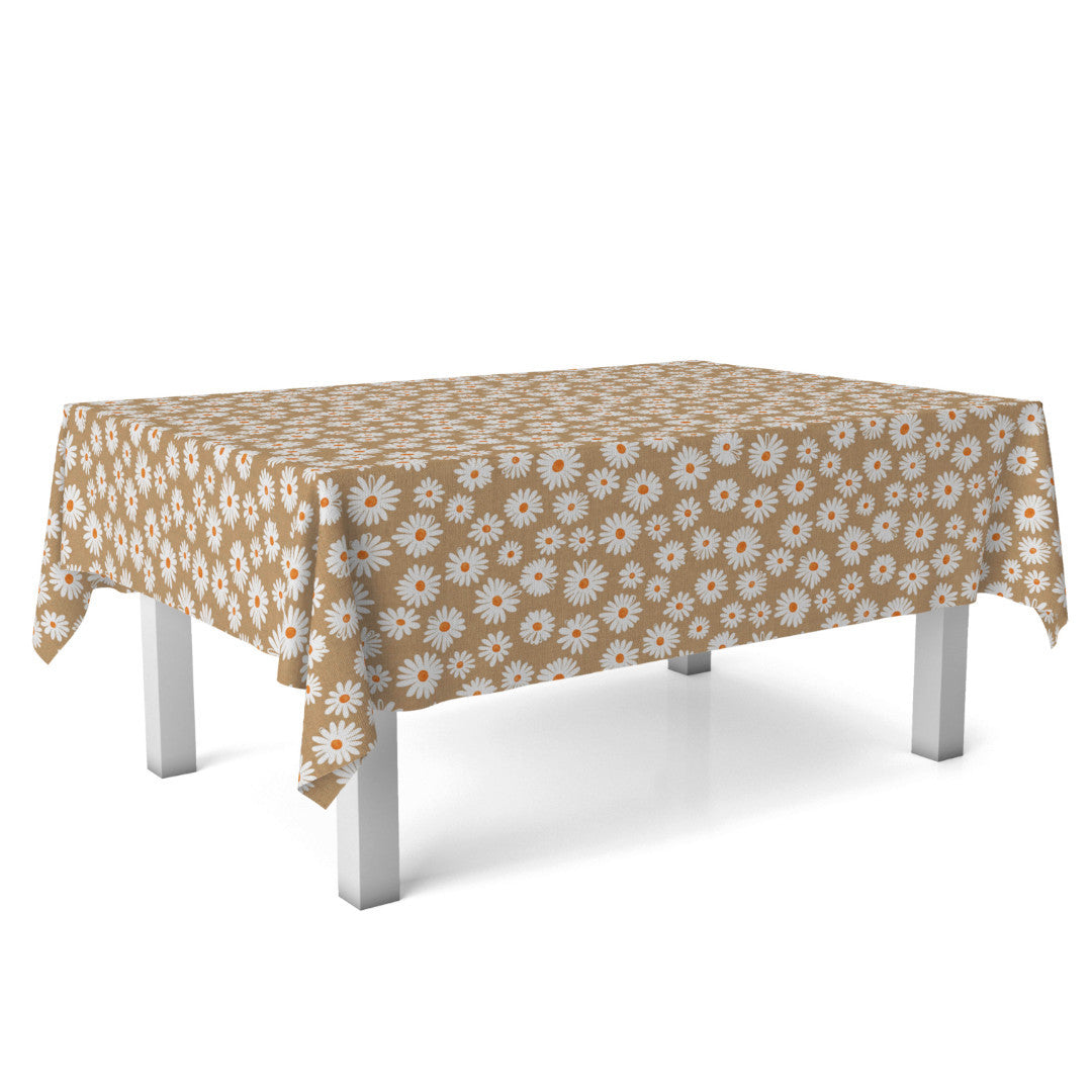 Margarita Natur – abwaschbare Tischdecke mit Margeriten auf einem Tisch