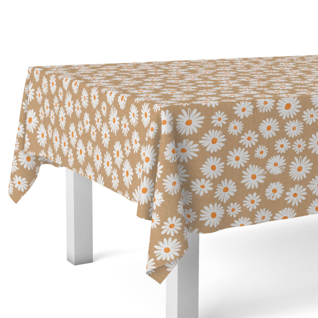 Margarita Natur – abwaschbare Tischdecke mit Margeriten, Eckaufnahme