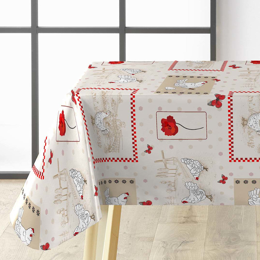 Margotte - Charmante Wachstuch Tischdecke mit Hühnern und ländlichem Motiv, Ecke