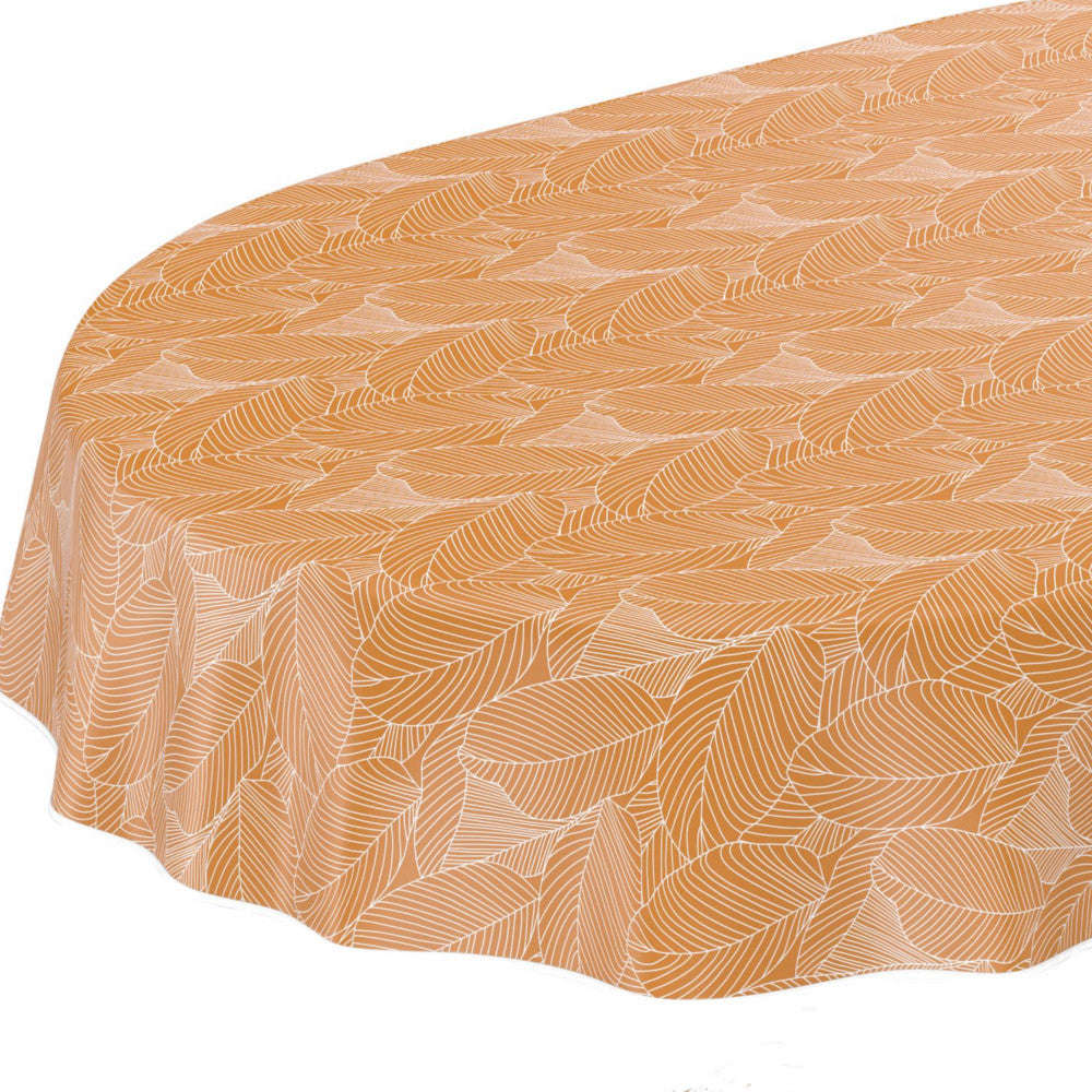 Mathilda Hellbraun/Beige – Wachstuch Tischdecke mit Blättern im Strichdesign