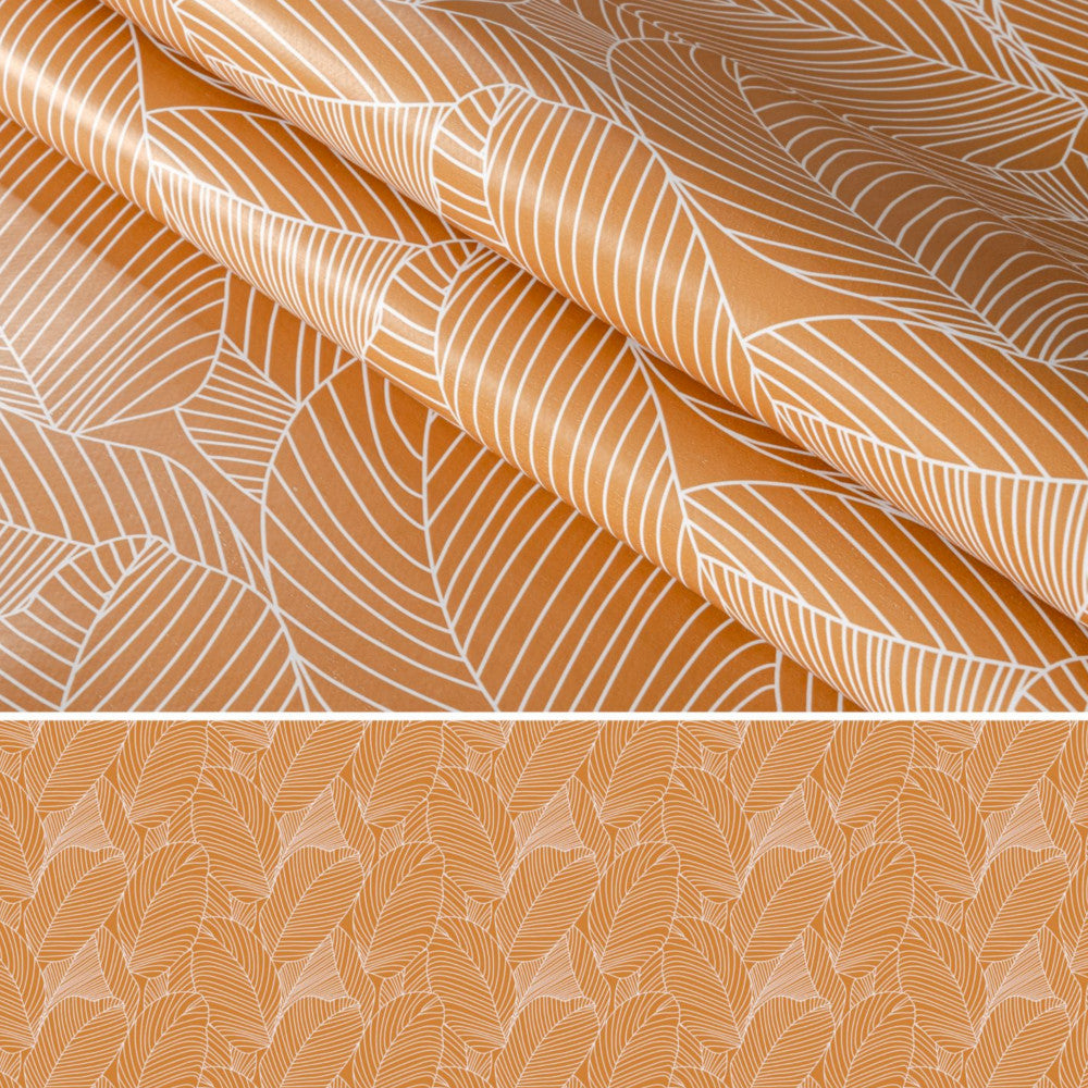 Mathilda Hellbraun/Beige – Wachstuch Tischdecke mit Blättern im Strichdesign