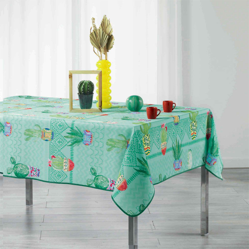 Melocactus Blau, Tischdecke mit Fleckschutz, 150 x 240 cm