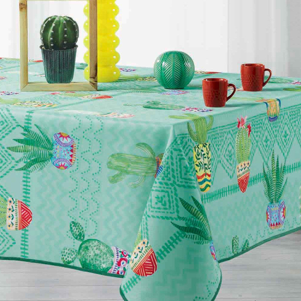 Melocactus Blau, Tischdecke mit Fleckschutz, 150 x 240 cm