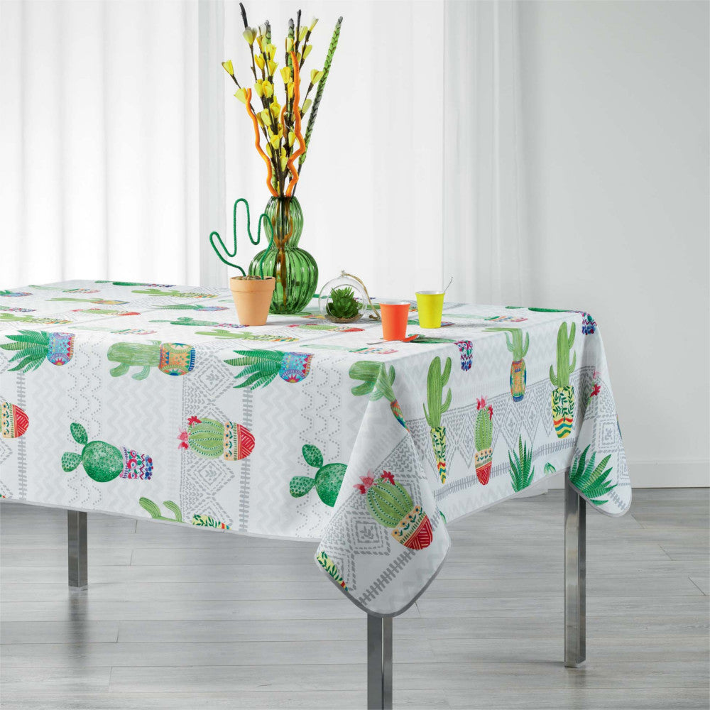 Melocactus Weiß, Tischdecke mit Fleckschutz, 150 x 240 cm