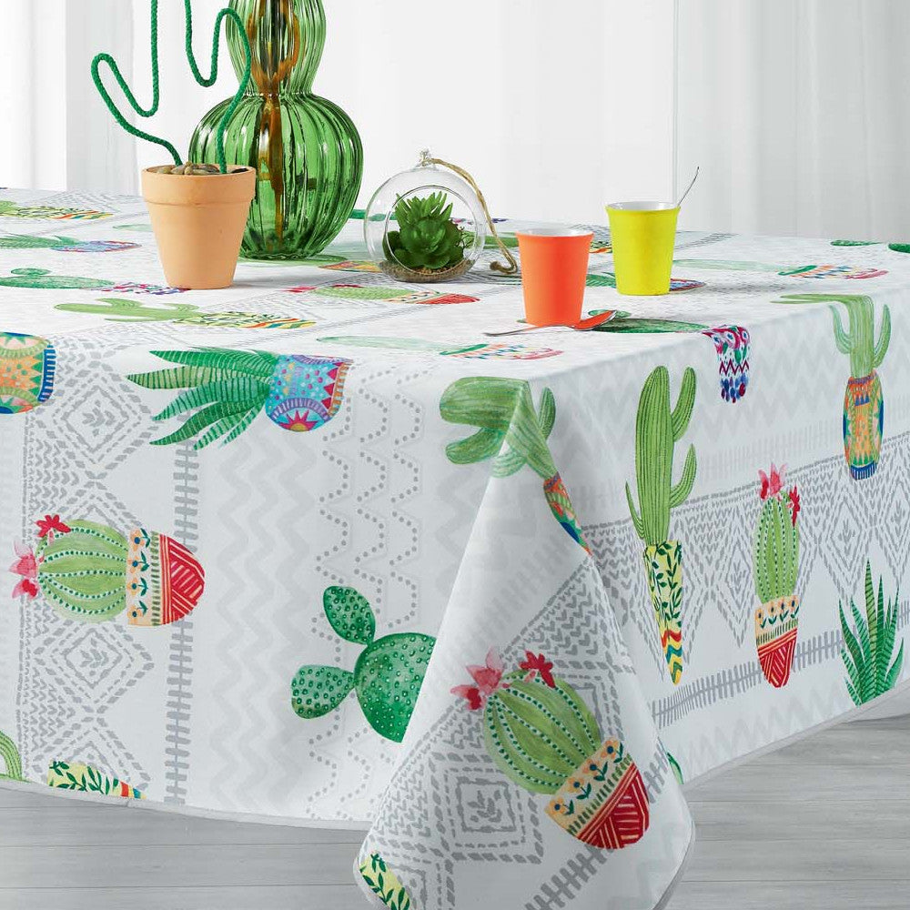 Melocactus Weiß, Tischdecke mit Fleckschutz, 150 x 240 cm
