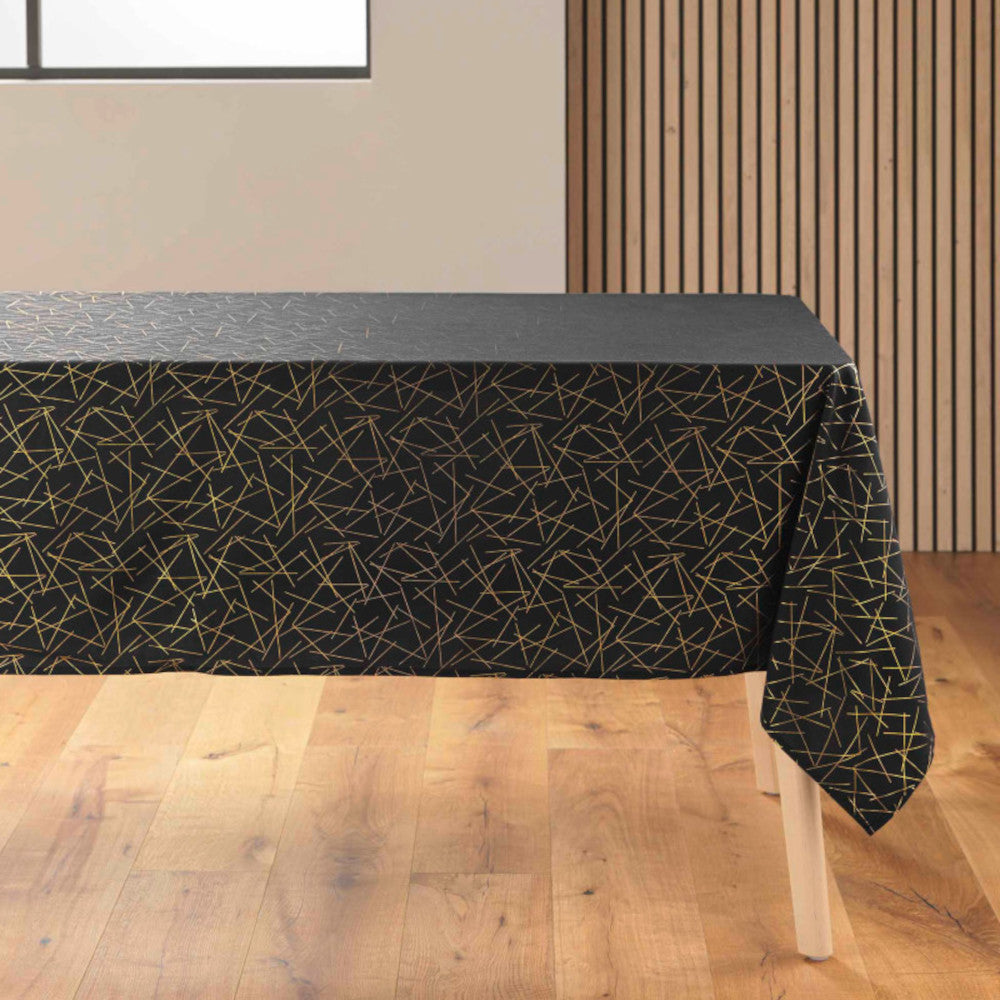 Mikado Metallic Schwarz – Rechteckige Tischdecke mit Fleckschutz, 140 x 240 cm