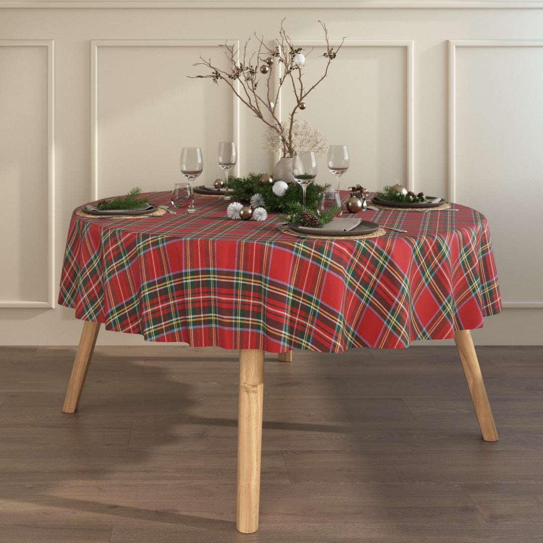 Abwaschbare Weihnachtstischdecke Tartan Rot – klassische runde Tischdecke mit schottischen Wurzeln