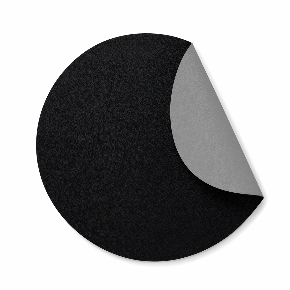 Moon rundes Tischset aus Kunstleder – Schwarz/Hellgrau – Ø38 cm, gefaltet