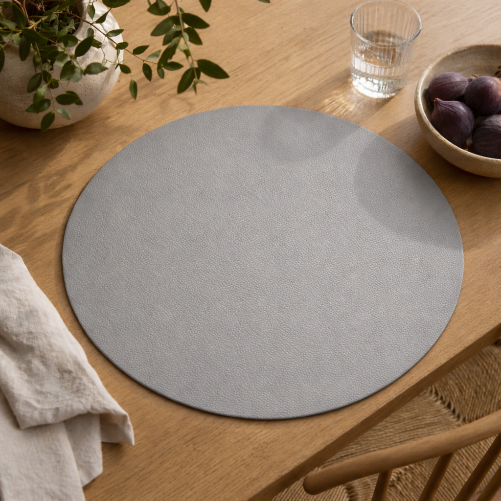 Moon rundes Tischset aus Kunstleder – Schwarz/Hellgrau – Ø38 cm, Milieu 1