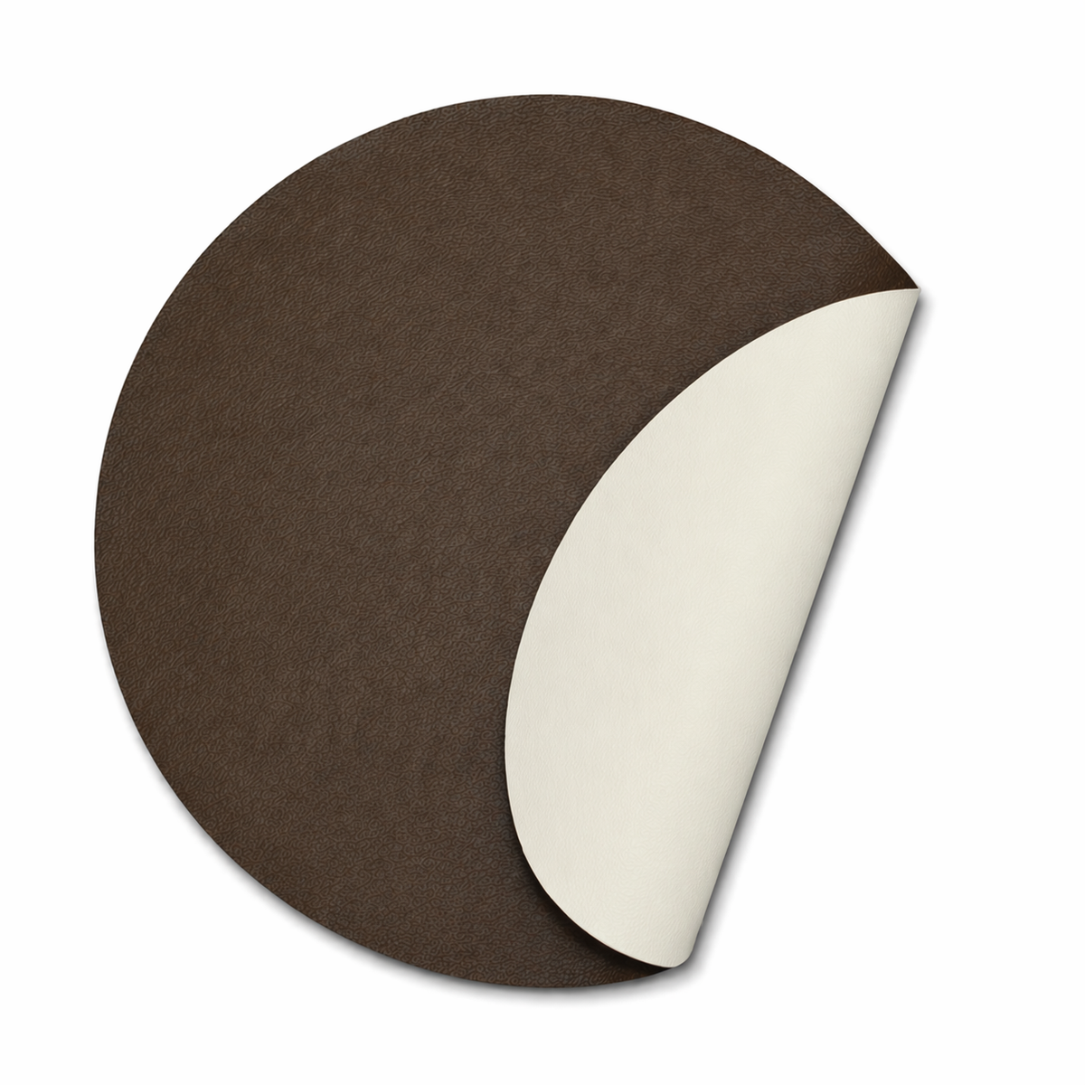 Moon rundes Tischset aus Kunstleder – Mokka/Weiß – Ø38 cm, gefaltet