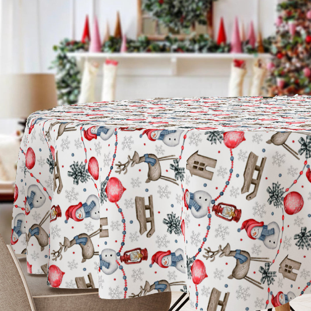 Nieve, runde Weihnachtstischdecke mit fröhlichen Schneemännern und Weihnachtsmotiven