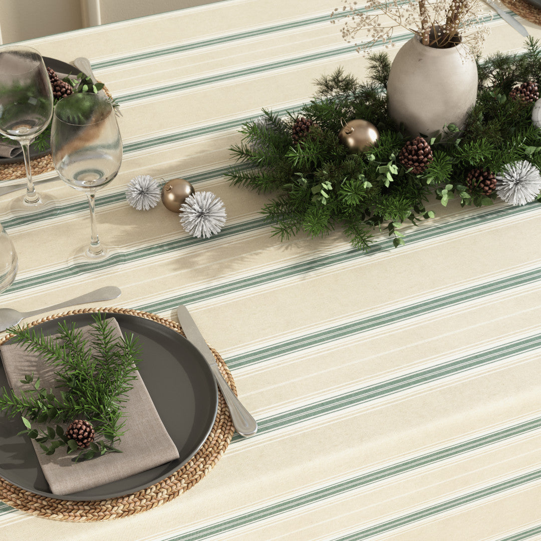 Nordisk Julestribe Grün - Weihnachtstischdecke in Leinenoptik mit Acrylbehandlung